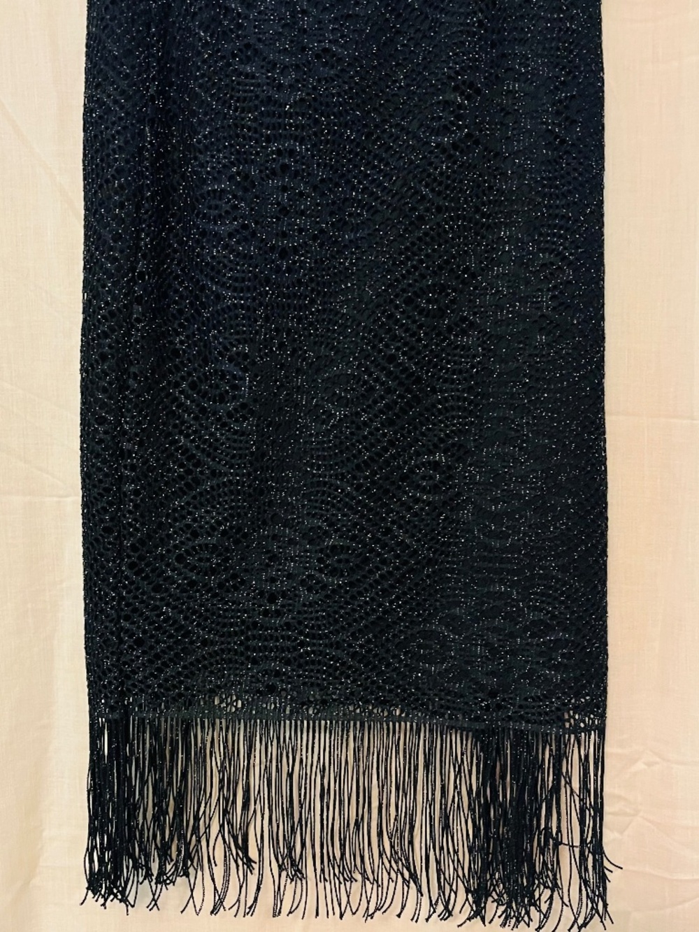 Beautiful Black Lacy Sparkly Skirt with Fringe XL